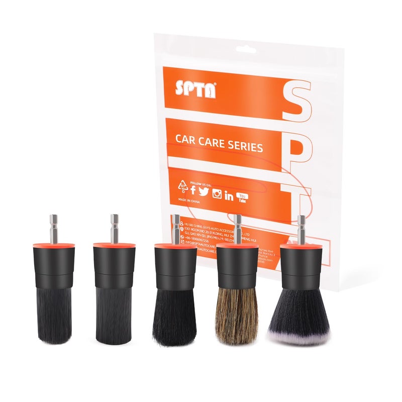 SPTA Drill Brush Attachment, 5 Pcs Mixed Hair Drill Brush Head Set, Auto Detail Set, Replacement Car Detail for Cleaning Interior or Exterior, Used on Electric, Electric Driver - Image 1