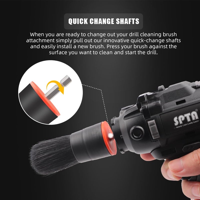 SPTA Drill Brush Attachment, 5 Pcs Mixed Hair Drill Brush Head Set, Auto Detail Set, Replacement Car Detail for Cleaning Interior or Exterior, Used on Electric, Electric Driver - Image 5