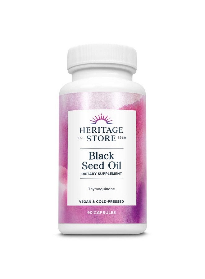 HERITAGE STORE Black Seed Oil Liquid Capsules 650mg, Nigella Sativa Oil Supplement with Thymoquinone, Omega 3 6 9, Antioxidant, Cholesterol, Digestive, Joint & Immune Support*, Vegan, 45 Serv, 90ct - Image 1