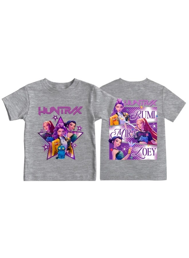 general KPop Demon Hunters anime cartoon print round neck short-sleeved T-shirt casual loose children's top - Image 1