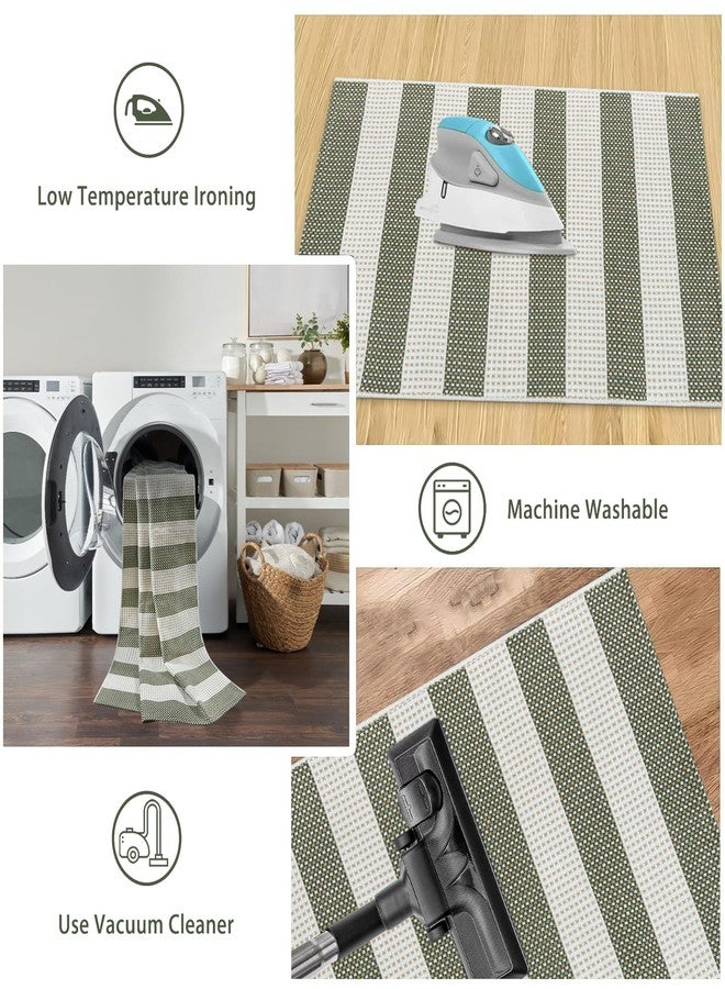 Sungea Boho Striped Fall Front Door Mat Outside Entrance 2x4.3,Green and White Washable Porch Rug Runner,Cotton Hand Woven Indoor Outdoor Rugs,Foldable Farmhouse Layered Door Mats for Entryway - Image 5
