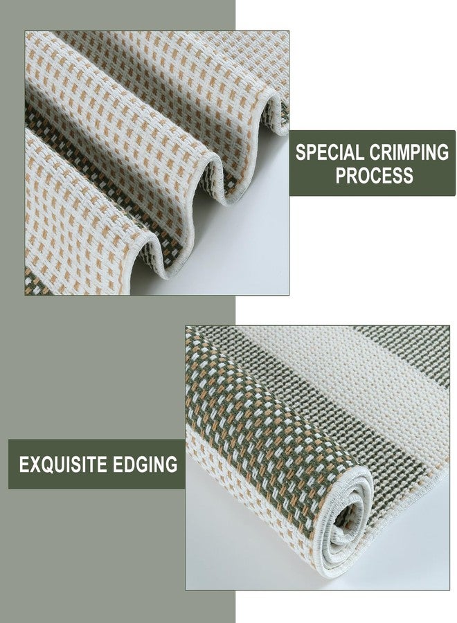 Sungea Boho Striped Fall Front Door Mat Outside Entrance 2x4.3,Green and White Washable Porch Rug Runner,Cotton Hand Woven Indoor Outdoor Rugs,Foldable Farmhouse Layered Door Mats for Entryway - Image 4