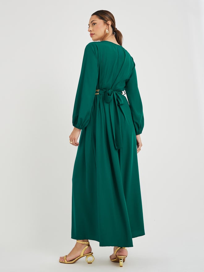 Styli Amirah Embellished Balloon Sleeve V Neck Belted Kaftan  - Image 4