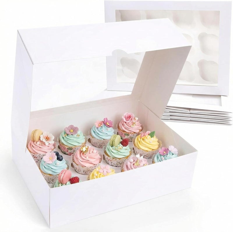 VGOODALL 12 Count Cupcake Boxes, 6PCS Cupcake Container with Window Boxes Holding 72 Pastry Box for Birthday Holiday Party Bakery Supplies 13.2"x9.8"x4" - Image 1