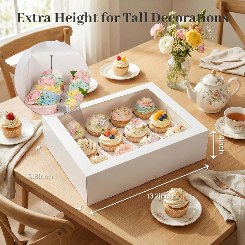 VGOODALL 12 Count Cupcake Boxes, 6PCS Cupcake Container with Window Boxes Holding 72 Pastry Box for Birthday Holiday Party Bakery Supplies 13.2"x9.8"x4" - Image 2