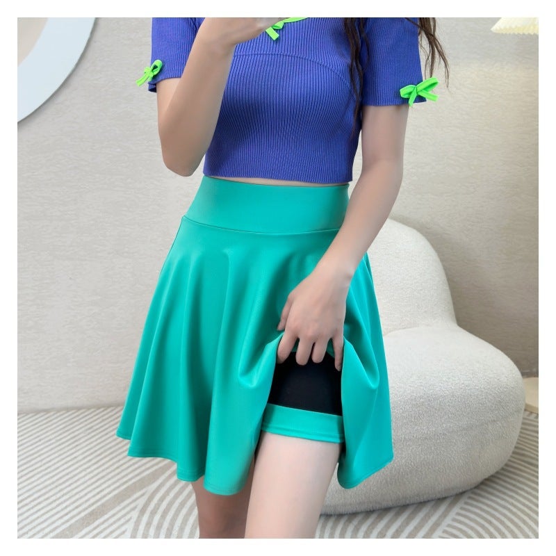 Foreign trade A word long skirt half pleated anti-light 45CM puffy skirt Green