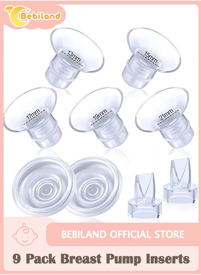 Bebiland 9 Pack Breast Milk Pump  Inserts 13/15/17/19/21mm Compatible with Momcozy Wearable Breast Pump, for TSRETE/Spectra/Medela 24mm Shields, Include Silicone Diaphragm&Duckbill Valve  - Image 1