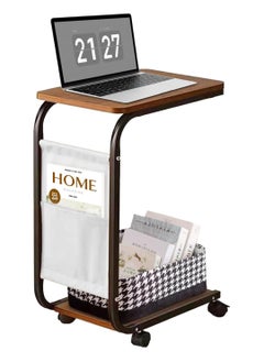MileMelo Sofa Side End Table, C Shaped Table Laptop Holder, End Stand Desk Coffee Tray Side Table, Notebook Tablet Beside Bed Sofa Portable Workstation, Over Bed Table (Brown)  - Image 1