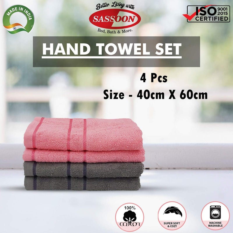 Sassoon Melrose 100% Cotton 4 Piece Hand Towel Set, 380 GSM, Grey&Blossom (40cmX60cm) - Highly Absorbent, Soft Material, Perfect for Daily Use - Image 3