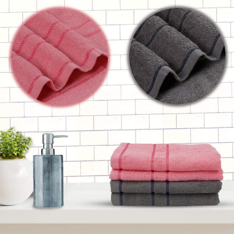Sassoon Melrose 100% Cotton 4 Piece Hand Towel Set, 380 GSM, Grey&Blossom (40cmX60cm) - Highly Absorbent, Soft Material, Perfect for Daily Use - Image 1