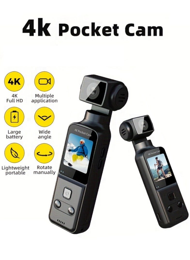 والالا كاميرا تسجيل فيديو عالية الدقة 4K محمولة، قابلة لإعادة الشحن، كاميرا تسجيل فيديو، مثبت محمول باليد، كاميرا رياضية جيبية، مثبت محمول 4K، كاميرا جسم مغناطيسية، شحن USB، دوران 270 درجة، CMOS 1.33 بوصة، مثالية للفيديو وتسجيل الفيديو، للتسجيل مدى الحياة والسفر - Image 1