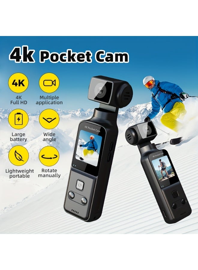 والالا كاميرا تسجيل فيديو عالية الدقة 4K محمولة، قابلة لإعادة الشحن، كاميرا تسجيل فيديو، مثبت محمول باليد، كاميرا رياضية جيبية، مثبت محمول 4K، كاميرا جسم مغناطيسية، شحن USB، دوران 270 درجة، CMOS 1.33 بوصة، مثالية للفيديو وتسجيل الفيديو، للتسجيل مدى الحياة والسفر - Image 3