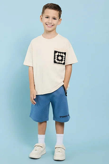أر أند بي Crochet Detail T-Shirt with Crew Neck and Short Sleeves