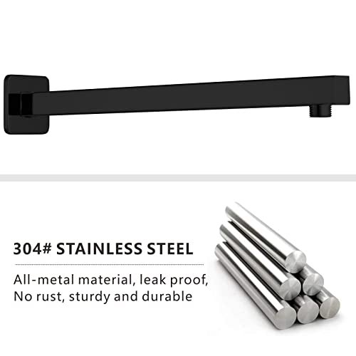 Voolan 20“ Square Shower Arm with Flange and Teflon Tape, Extension Shower Head Arm for Bathroom Fixed Shower Head, Solid Stainless Steel, Wall Mounted (Black) - Image 2