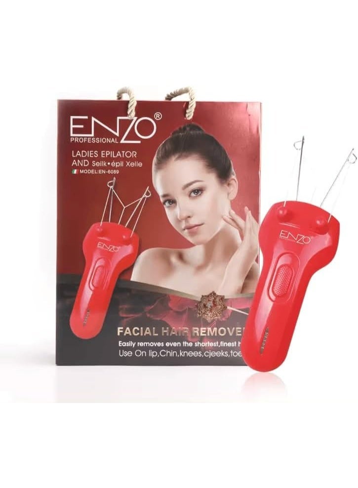 ENZO Professional ENZO EN-6089 Electric Cotton Thread Body & Facial Hair Removal Epilator for Women - Precision Hair Removal with Gentle, Effective Results, 220-240V(RED), Intl-Version - Image 1