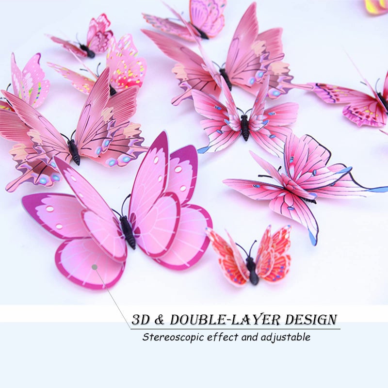 OPSEAM Butterfly Wall Decor 24/48 PCS, 3D Butterflies Stickers for Party Decorations with Magnets(Pink, 24) - Image 5
