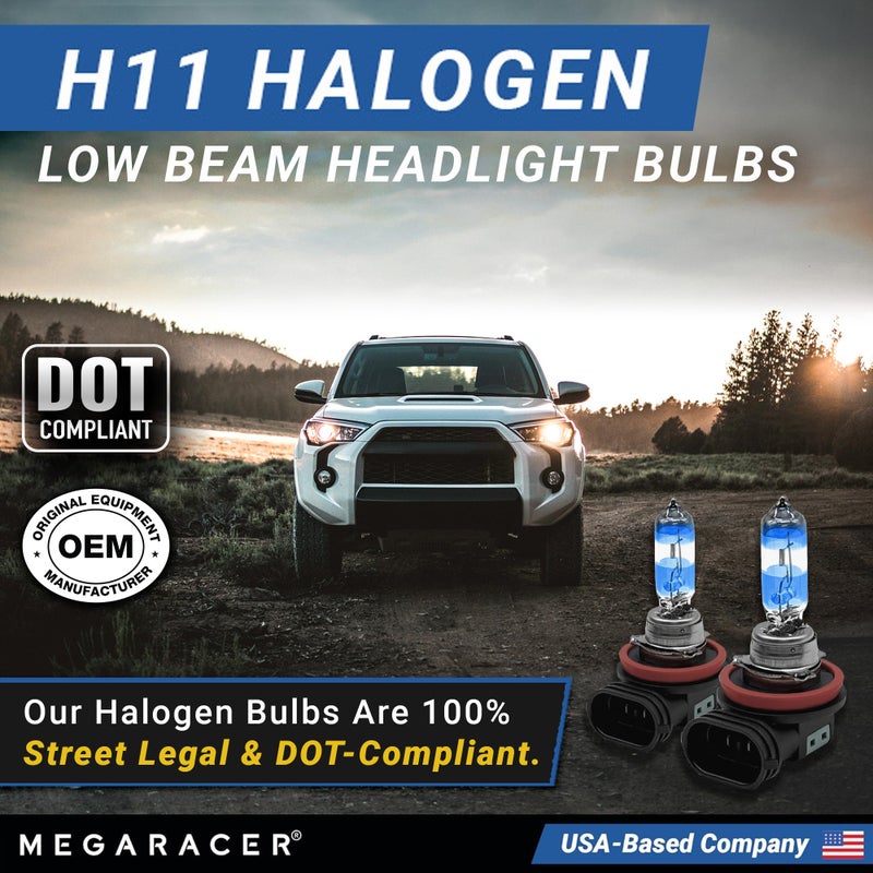 Mega Racer Premium OEM H11 Halogen Headlight Bulb (Low Beam) - Street-Legal & DOT Compliant for On-Road Use, Automotive Head Light Replacement for Car, 12V 55W, Plug & Play, Pack of 2 - Made in Korea - Image 2