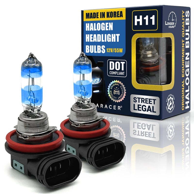 Mega Racer Premium OEM H11 Halogen Headlight Bulb (Low Beam) - Street-Legal & DOT Compliant for On-Road Use, Automotive Head Light Replacement for Car, 12V 55W, Plug & Play, Pack of 2 - Made in Korea - Image 1