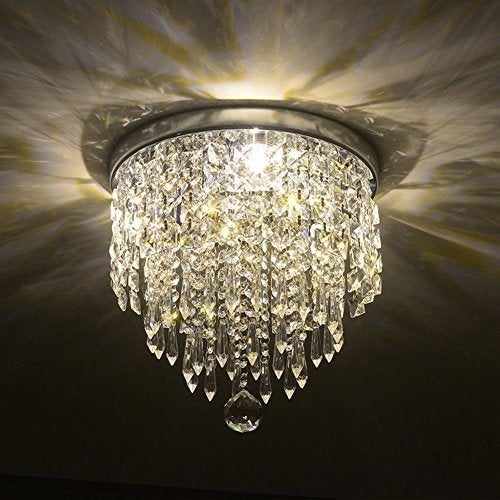 CRYSTA WORLD 3-W Modern Chandelier K9 Crystal Chandelier Light Fixture,Modern Flush Mount Ceiling Light Fixtures Raindrop Chandelier-AC/DC,H10.5 x D10 - Image 1