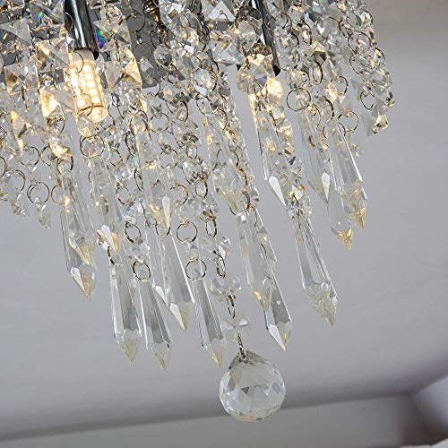 CRYSTA WORLD 3-W Modern Chandelier K9 Crystal Chandelier Light Fixture,Modern Flush Mount Ceiling Light Fixtures Raindrop Chandelier-AC/DC,H10.5 x D10 - Image 2