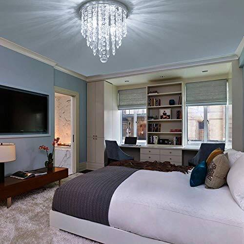 CRYSTA WORLD 3-W Modern Chandelier K9 Crystal Chandelier Light Fixture,Modern Flush Mount Ceiling Light Fixtures Raindrop Chandelier-AC/DC,H10.5 x D10 - Image 3