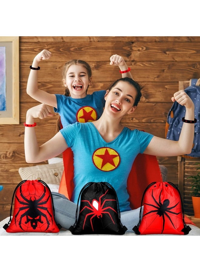 Lothee 32 Pieces Spider Web Birthday Party Decoration Set Spider Web Drawstring Bags Funny Travel Sack Backpack Rubber Bracelets Wristlet Keychain For Birthday Party Supplies Favors - Image 3