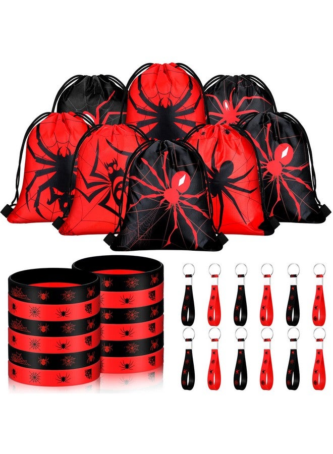 Lothee 32 Pieces Spider Web Birthday Party Decoration Set Spider Web Drawstring Bags Funny Travel Sack Backpack Rubber Bracelets Wristlet Keychain For Birthday Party Supplies Favors - Image 2