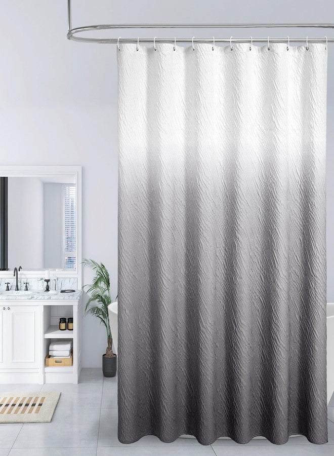 MitoVilla Grey Ombre Shower Curtain, Farmhouse Waves Fabric Shower Curtains for Modern Hotel Bathroom Decor, 3D Geometric Embossed Textured, Waterproof & Wrinkle Resistant, 72 x 72 - Image 1
