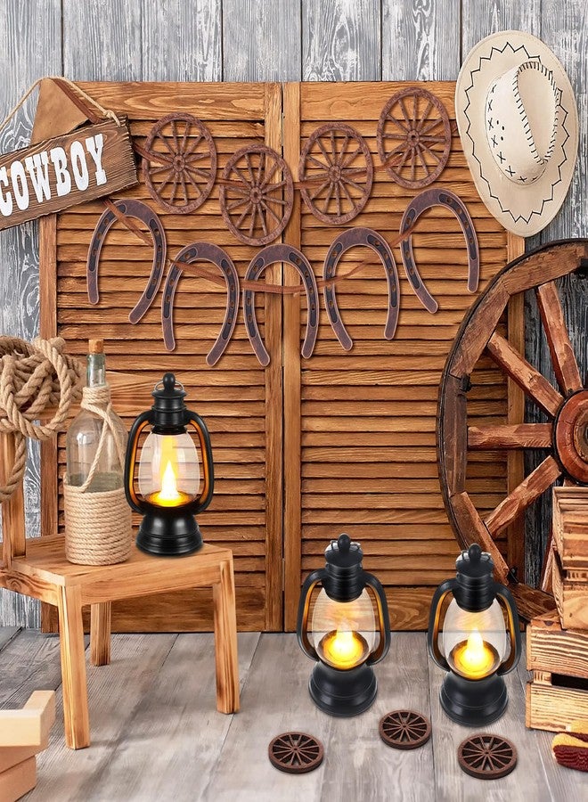 Yuntau 24 Pcs Western Themed Party Decorations Cowboy Table Centerpieces Lucky Horseshoe Mini Lantern Wooden Wagon Wheel Decor for Crafts Western Cowboy Party Birthday Wedding Favors Supplies - Image 3