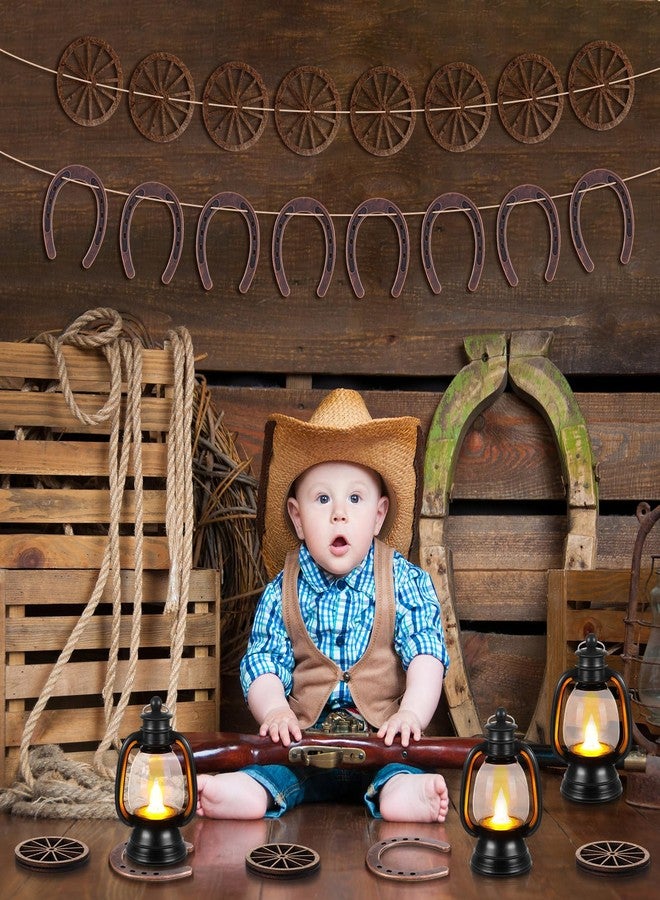 Yuntau 24 Pcs Western Themed Party Decorations Cowboy Table Centerpieces Lucky Horseshoe Mini Lantern Wooden Wagon Wheel Decor for Crafts Western Cowboy Party Birthday Wedding Favors Supplies - Image 4