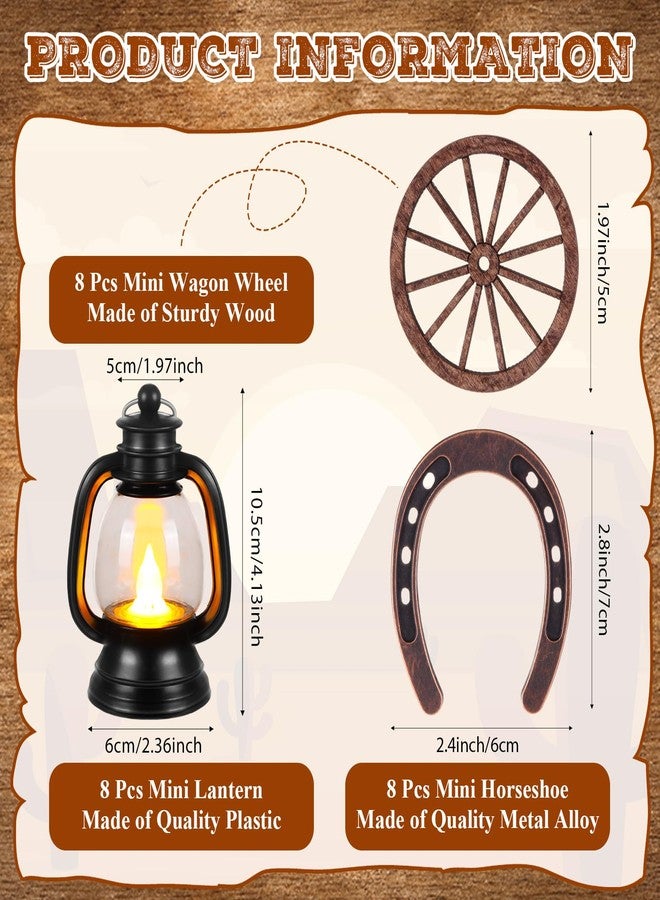 Yuntau 24 Pcs Western Themed Party Decorations Cowboy Table Centerpieces Lucky Horseshoe Mini Lantern Wooden Wagon Wheel Decor for Crafts Western Cowboy Party Birthday Wedding Favors Supplies - Image 2
