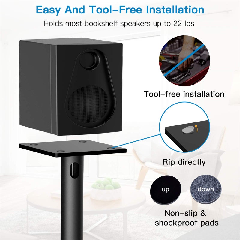 PERLESMITH Universal Speaker Stands Pair for Surround Sound up to 22LB, 27.56 Inch Bookshelf Speaker Stand for Klipsch, Polk, Yamaha & Other Large Satellite, Bookshelf Speakers, Studio Monitors - Image 4