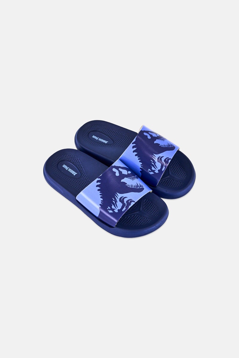 Jurassic Park Kids Boy Graphic Print Slip On Slides, Navy - Image 2