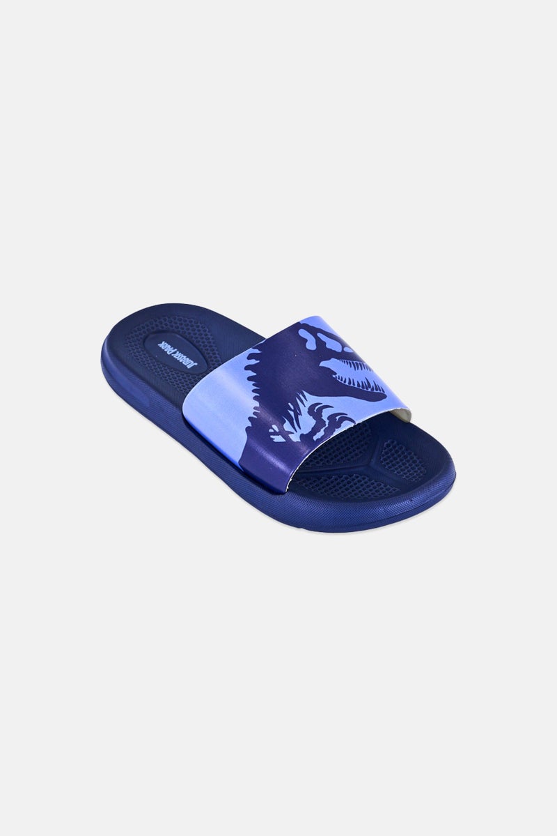 Jurassic Park Kids Boy Graphic Print Slip On Slides, Navy - Image 1