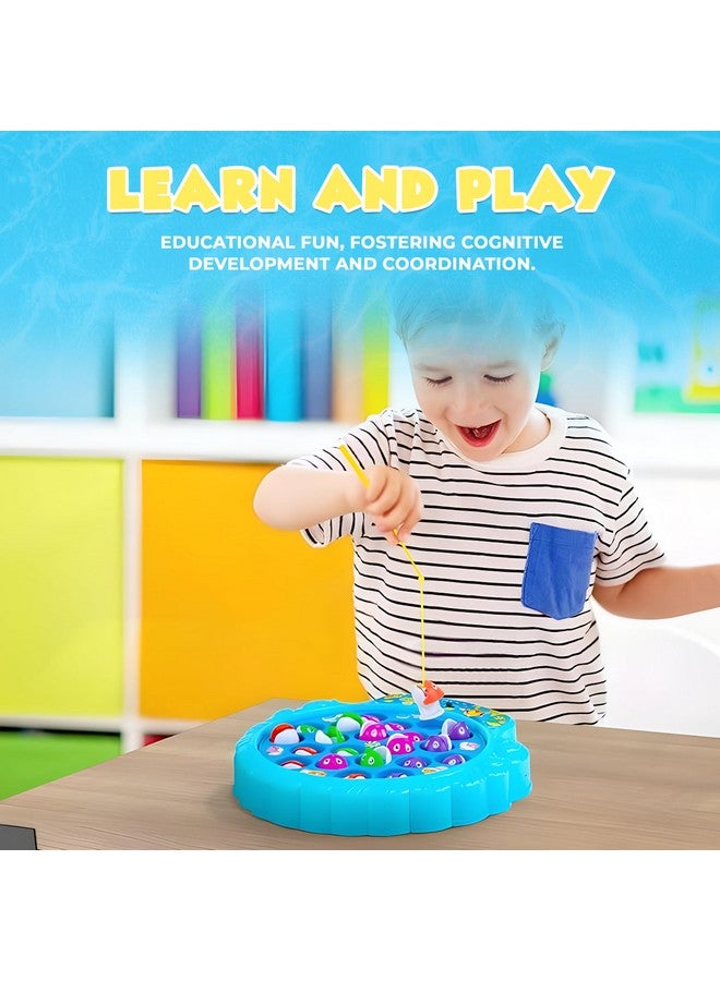 IPIDIPI TOYS لعبة صيد الأسماك للأطفال من IPIDIPI، مجموعة صيد الأسماك للأطفال الصغار - لوحة أسماك دوارة مع موسيقى، نشاط تعليمي لتطوير المهارات الحركية الدقيقة للأولاد والبنات - أزرق، 21 سمكة، 4 قضبان - Image 5