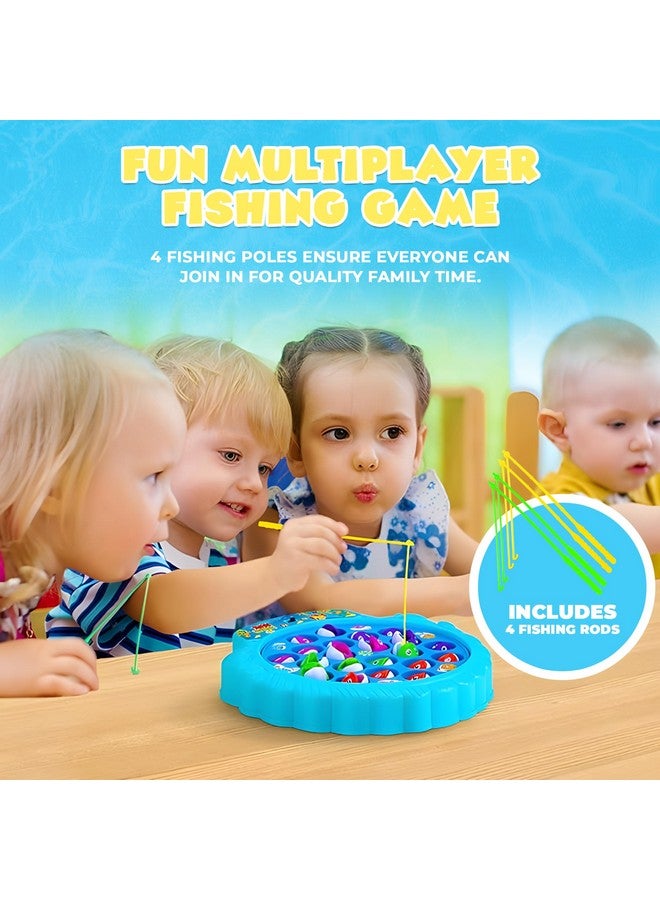IPIDIPI TOYS لعبة صيد الأسماك للأطفال من IPIDIPI، مجموعة صيد الأسماك للأطفال الصغار - لوحة أسماك دوارة مع موسيقى، نشاط تعليمي لتطوير المهارات الحركية الدقيقة للأولاد والبنات - أزرق، 21 سمكة، 4 قضبان - Image 3