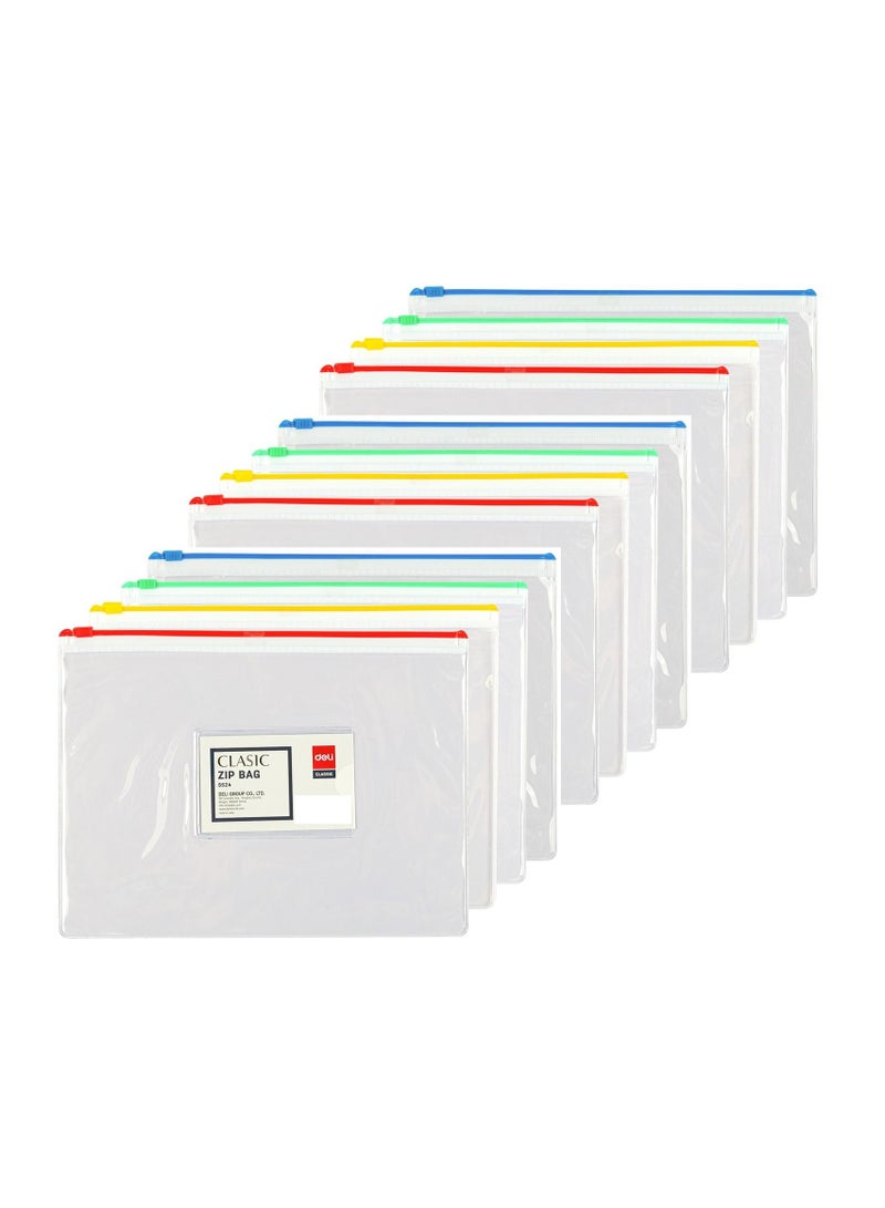 Deli 12-Piece A5 Size Zipper Bag Assorted Colours - Image 1