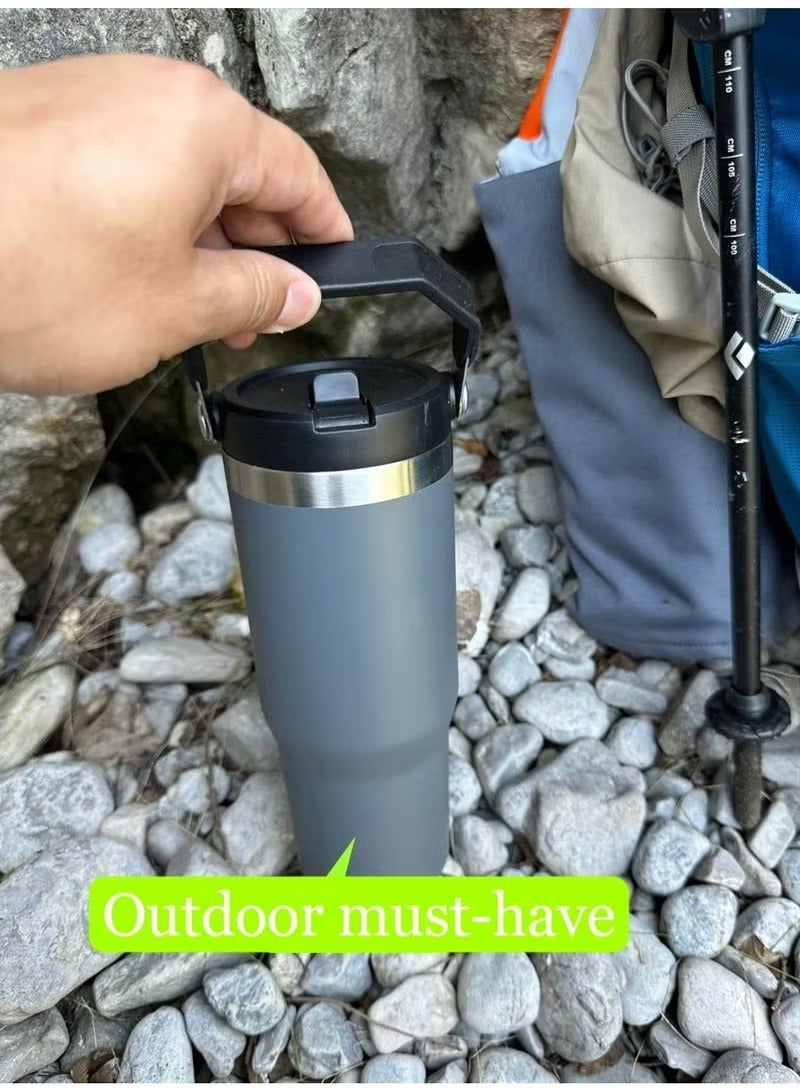HEROCKX Stainless Steel Tumbler - Vacuum Insulated Water Bottle for Home Office or Car Reusable Cup with Straw Leak Resistant Flip Cold for 12 Hours or Iced for 2 Days 30oz - Image 3