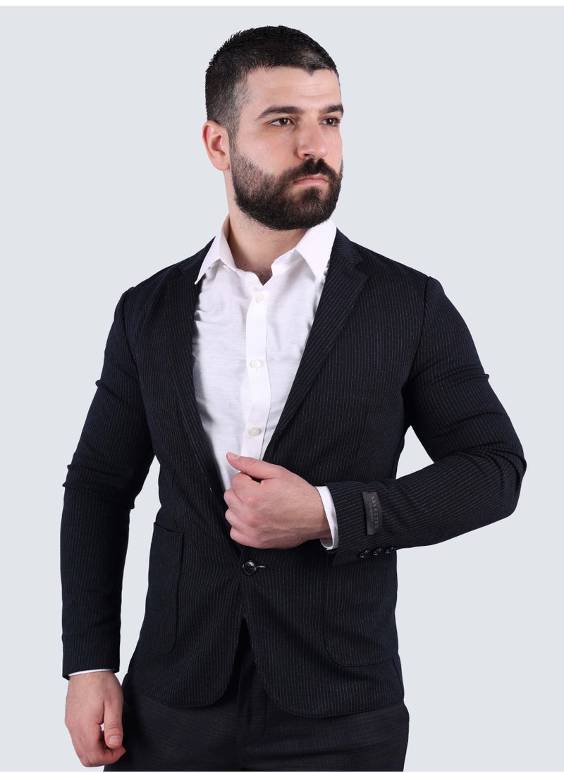 SELECTED - Men's Formal Striped Single Breasted Blazer in Electric Blue - Image 1