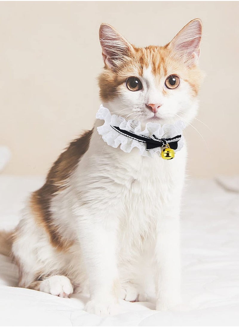 SYOSI - 2pcs Bow Tie Cat Collar Bandana, Cat Collars with Bells Adjustable Cat Lace Bow Tie Bandana, Cats Bow Bib with Cute Bowknot Neck Strap Kitten Collar Cat Bandana for Cats, Kitten, Small Pet(M) - Image 1
