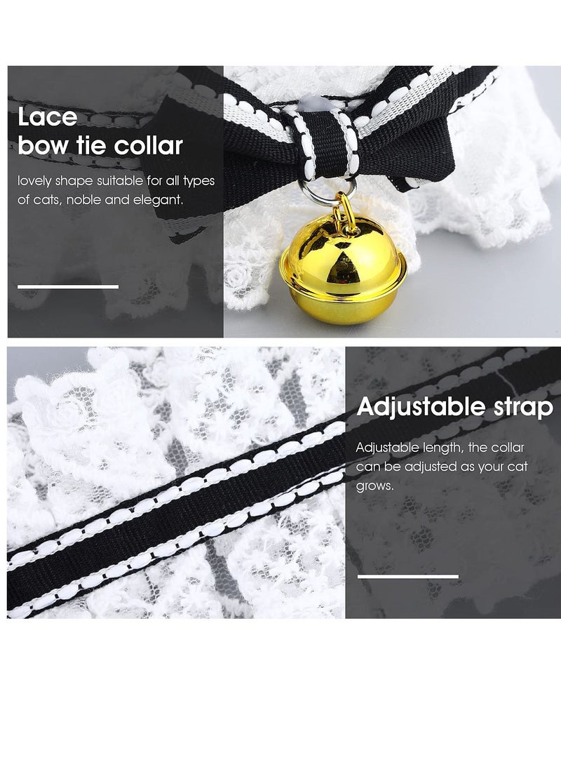 SYOSI - 2pcs Bow Tie Cat Collar Bandana, Cat Collars with Bells Adjustable Cat Lace Bow Tie Bandana, Cats Bow Bib with Cute Bowknot Neck Strap Kitten Collar Cat Bandana for Cats, Kitten, Small Pet(M) - Image 1