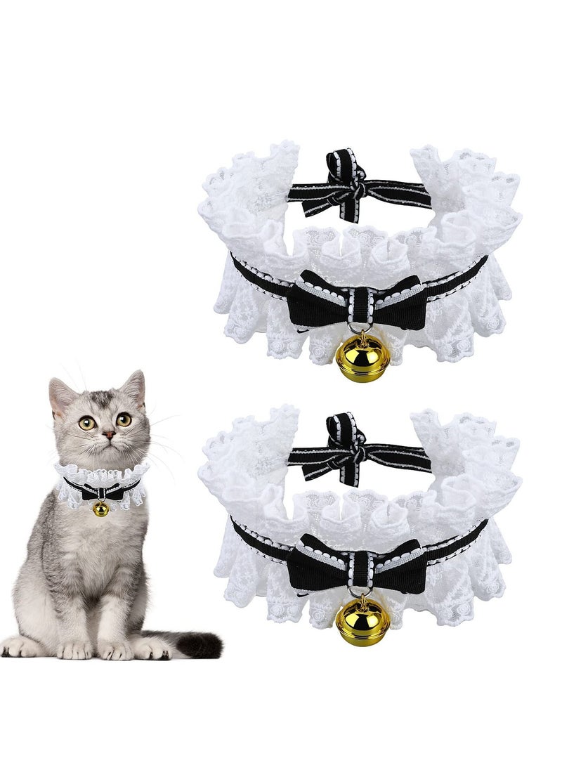 SYOSI - 2pcs Bow Tie Cat Collar Bandana, Cat Collars with Bells Adjustable Cat Lace Bow Tie Bandana, Cats Bow Bib with Cute Bowknot Neck Strap Kitten Collar Cat Bandana for Cats, Kitten, Small Pet(M) - Image 1