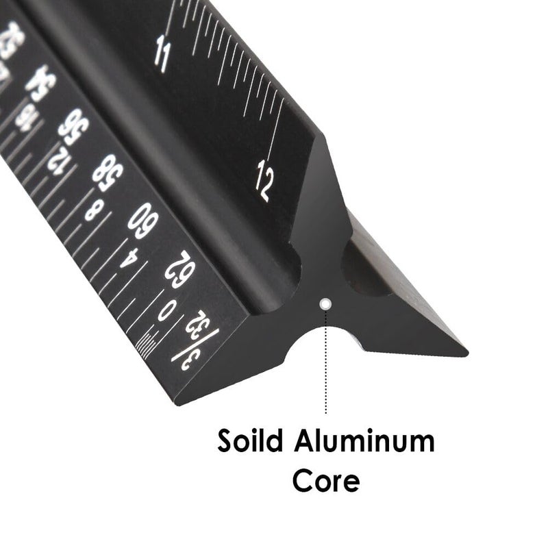 Soraco Architectural Scale Ruler,12" Aluminum Architect Triangular Ruler Engineers Ruler,Construction rulers for Architects, Blueprint,Students, Draftsmen and Engineers by Soraco(Black) - Image 3