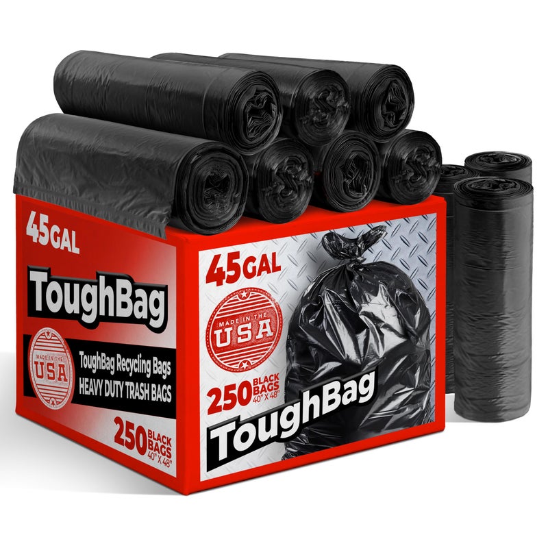 ToughBag 4045 Gallon Trash Bags Heavy Duty 250 Count Black Garbage Bags Made In USA - Image 3