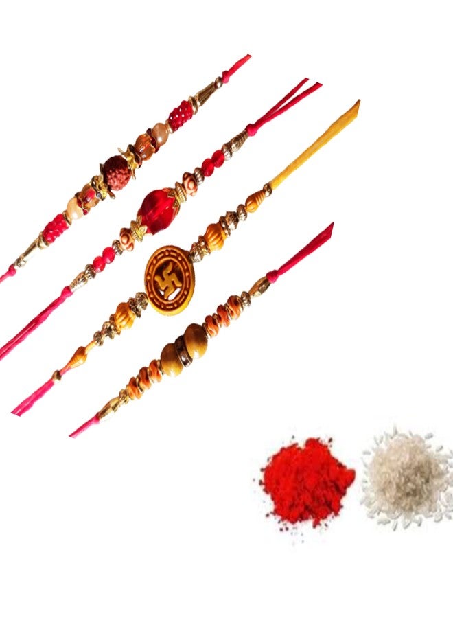 CRAFTOMANIC لؤلؤ فاخر تقليدي، Rudraksh Multi Designer Rakhi للأخ، Raksha Bandhan Rakhi مع Roli TilakPearl Rakhi للرجال والأولاد/مجموعة Dora Rakhi للأخ مع Roli Chawal
