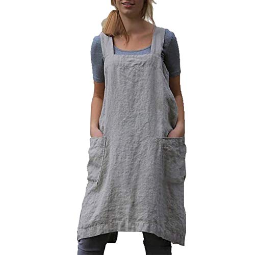 YESDOOD Cotton Linen Apron Cross Back Apron for Women with Pockets Pinafore Dress for Baking Cooking - Image 1