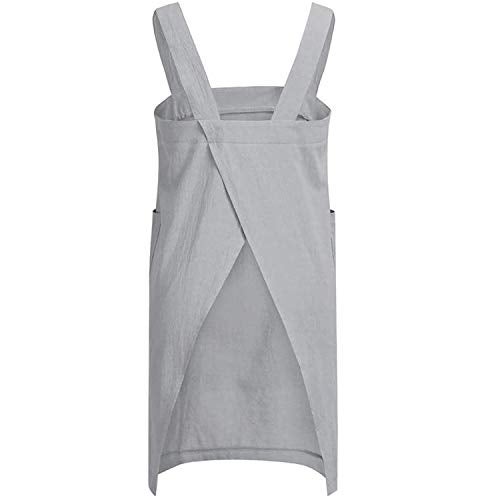 YESDOOD Cotton Linen Apron Cross Back Apron for Women with Pockets Pinafore Dress for Baking Cooking - Image 2