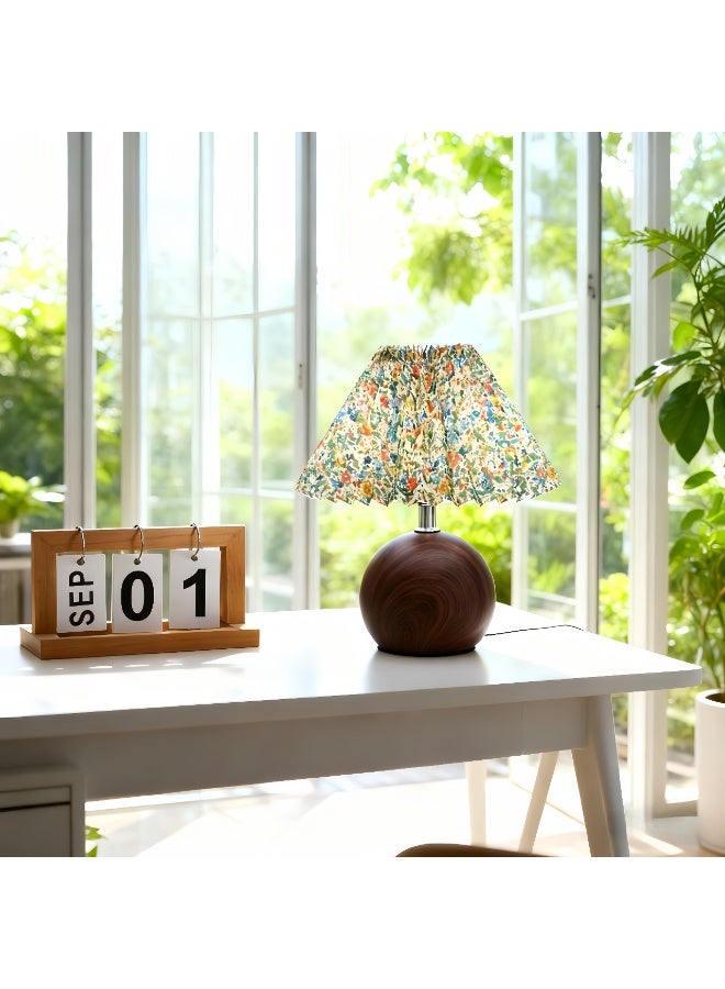 LBMT مصباح طاولة بجانب السرير، 3 أوضاع ألوان،مصابيح صغيرة مطوية لطاولة بجانب السرير، مصابيح طاولة بجانب السرير سيراميك دائرية حديثة، ضوء ليلي لغرفة المعيشة، غرفة الأطفال، مكتب النوم، غرفة نوم منزلية بجانب السرير (خشب الجوز) - Image 1