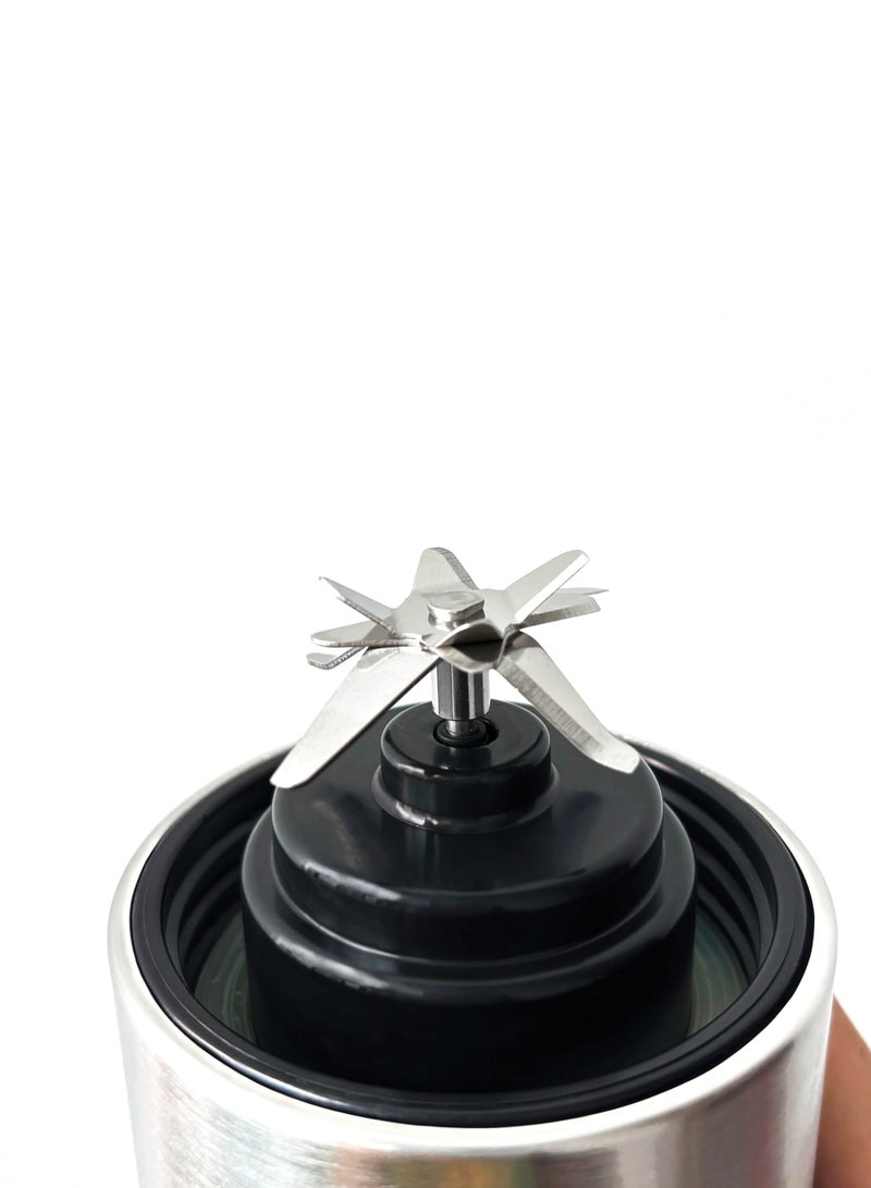 باورولوجي خلاط فيتروميكس المحمول بقوة 250 واط وسعة زجاجية 470 مل / عصارة 12 شفرة / مصنوع من الفولاذ المقاوم للصدأ الآمن والزجاج عالي البورسليكات / كسارة ثلج قوية للمشروبات المخفوقة والعصائر - فضي - Image 2