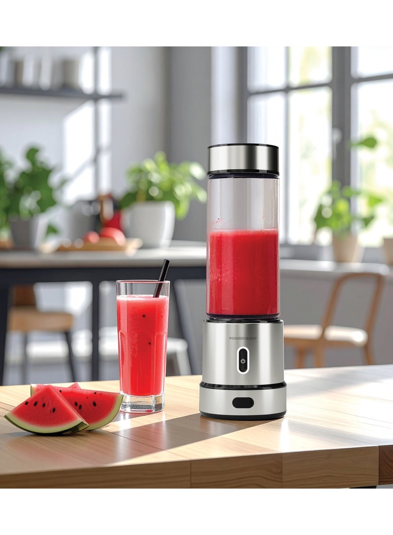 باورولوجي خلاط فيتروميكس المحمول بقوة 250 واط وسعة زجاجية 470 مل / عصارة 12 شفرة / مصنوع من الفولاذ المقاوم للصدأ الآمن والزجاج عالي البورسليكات / كسارة ثلج قوية للمشروبات المخفوقة والعصائر - فضي - Image 4